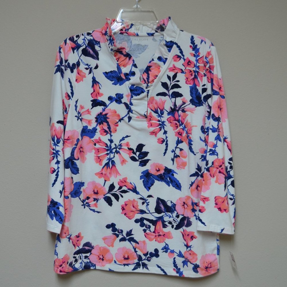 Talbots NWT Cotton Floral V-neck Ruffle Blouse - Size M